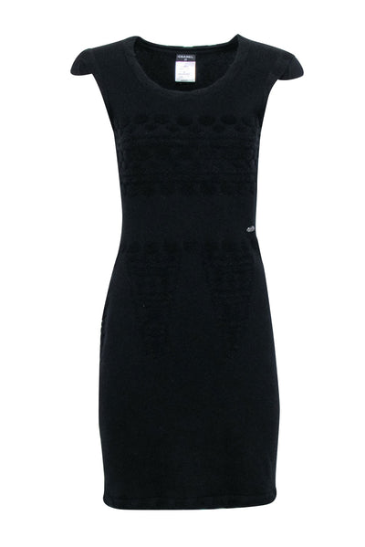 Current Boutique-Chanel - Black Wool Blend Cap Sleeve Dress Sz 4