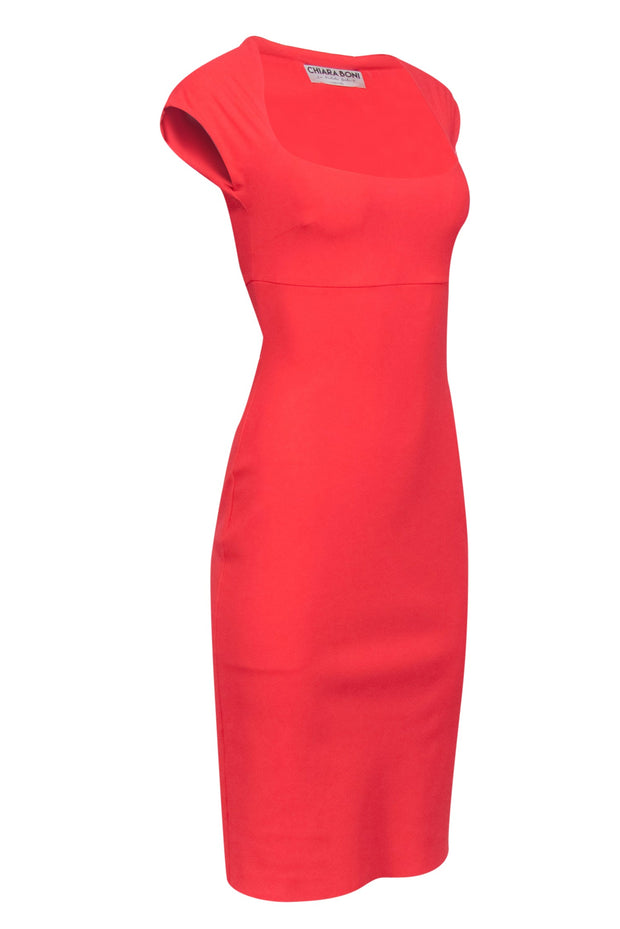 slim fit dress slacks Ruffle sleeve midi dress red | Trendy Dresses main image 0