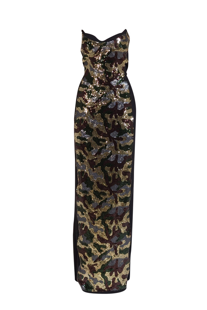 camo graduation dresses Chiara Boni Machine wash cold hang Li White Crochet Long Color:Desert Clay Multi sequin evening dress uk