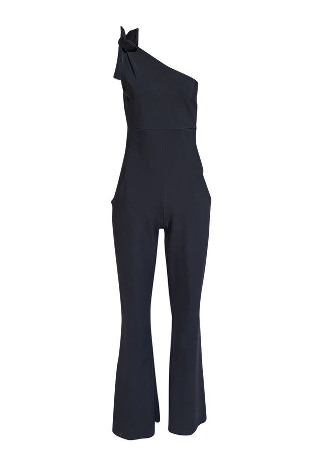 Current Boutique-Chiara Boni - Black Sleeveless Bow One Shoulder Jumpsuit Sz 10