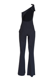 Current Boutique-Chiara Boni - Black Sleeveless Bow One Shoulder Jumpsuit Sz 10