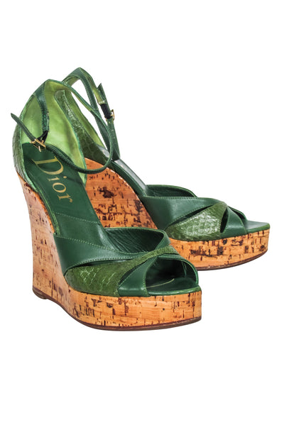 Current Boutique-Christian Dior - Green Leather Cork Wedges Sz 8.5