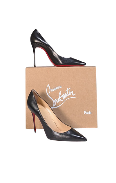 Christian Louboutin - Black Leather Pointed Toe Pumps Sz 12 - Current Boutique