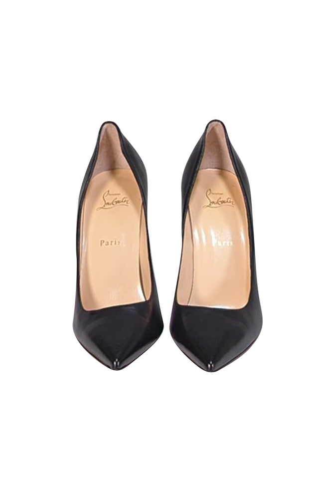 Christian Louboutin - Black Leather Pointed Toe Pumps Sz 12 - Current Boutique