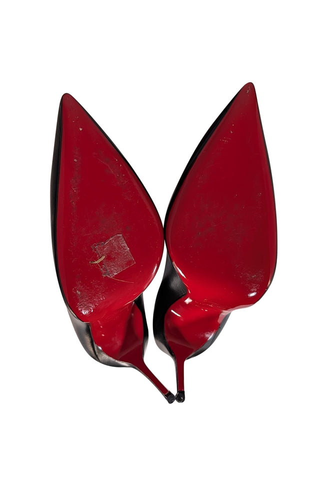 Christian Louboutin - Black Leather Pointed Toe Pumps Sz 12 - Current Boutique