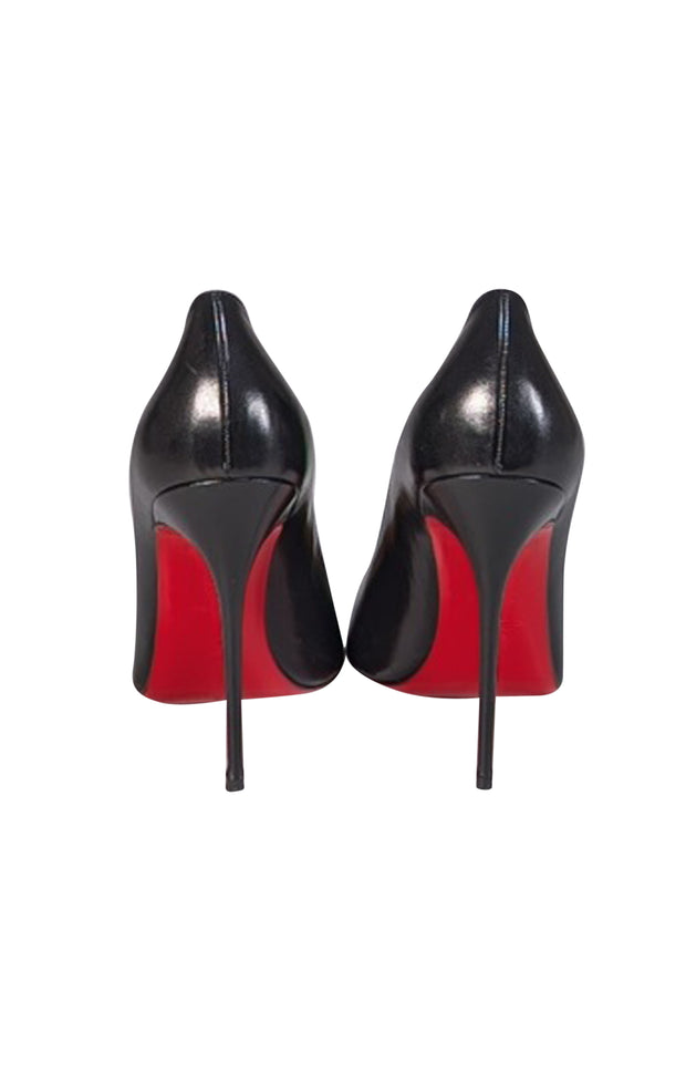 Christian Louboutin - Black Leather Pointed Toe Pumps Sz 12 - Current Boutique