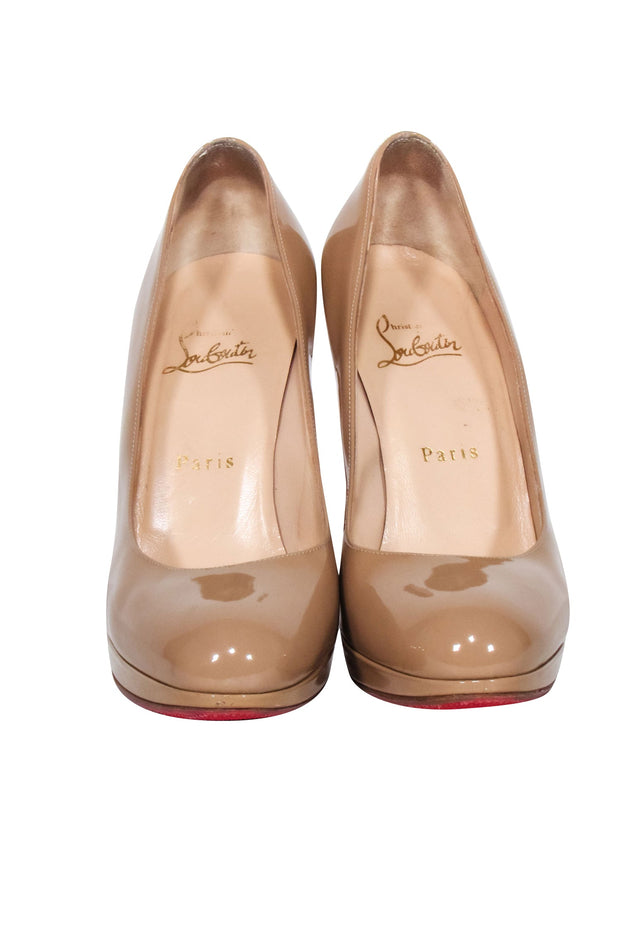 Current Boutique-Christian Louboutin - Nude Patent Leather Platform Pumps Sz 7.5