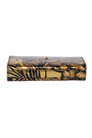 Current Boutique-Christian Louboutin - Gold & Black Print Clutch w/ Red Jewel Detail