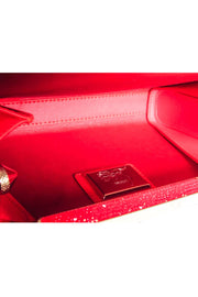 Current Boutique-Christian Louboutin - Gold & Black Print Clutch w/ Red Jewel Detail