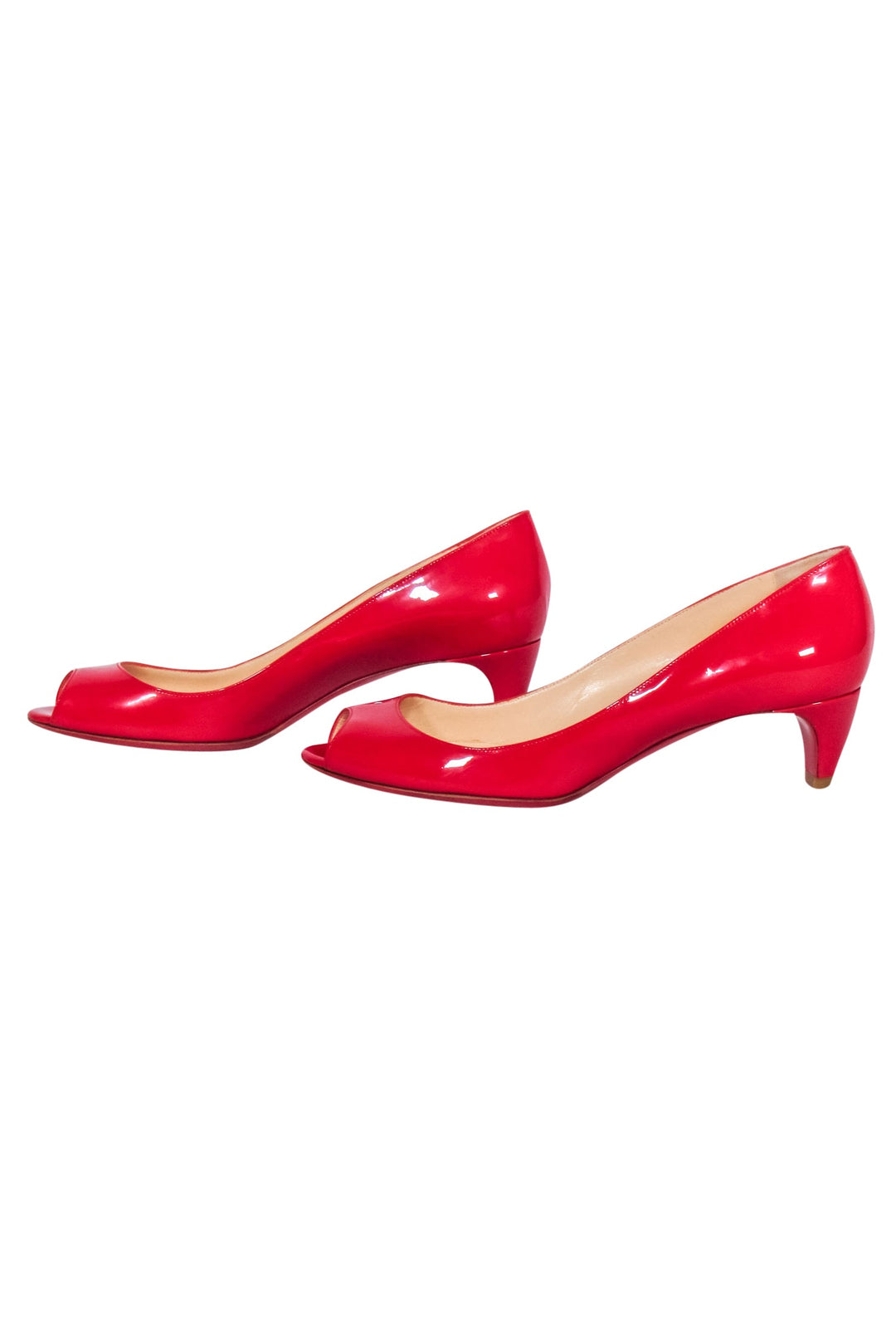 Christian Louboutin - Red Patent Leather Peep Toe Kitten Heels Sz