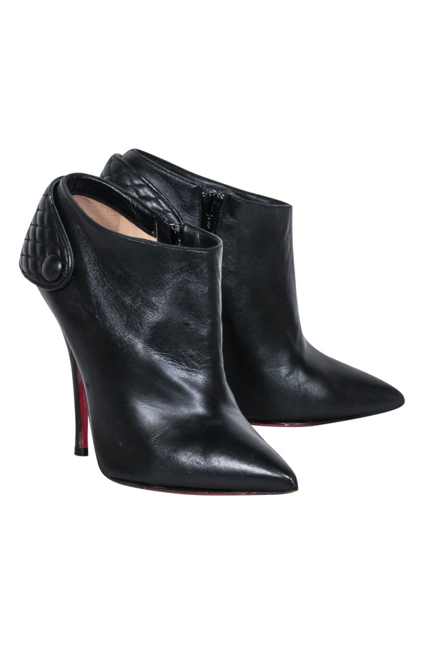 Current Boutique-Christian Louboutin - Black Leather Pointed Toe Heeled Short Boots Sz 7