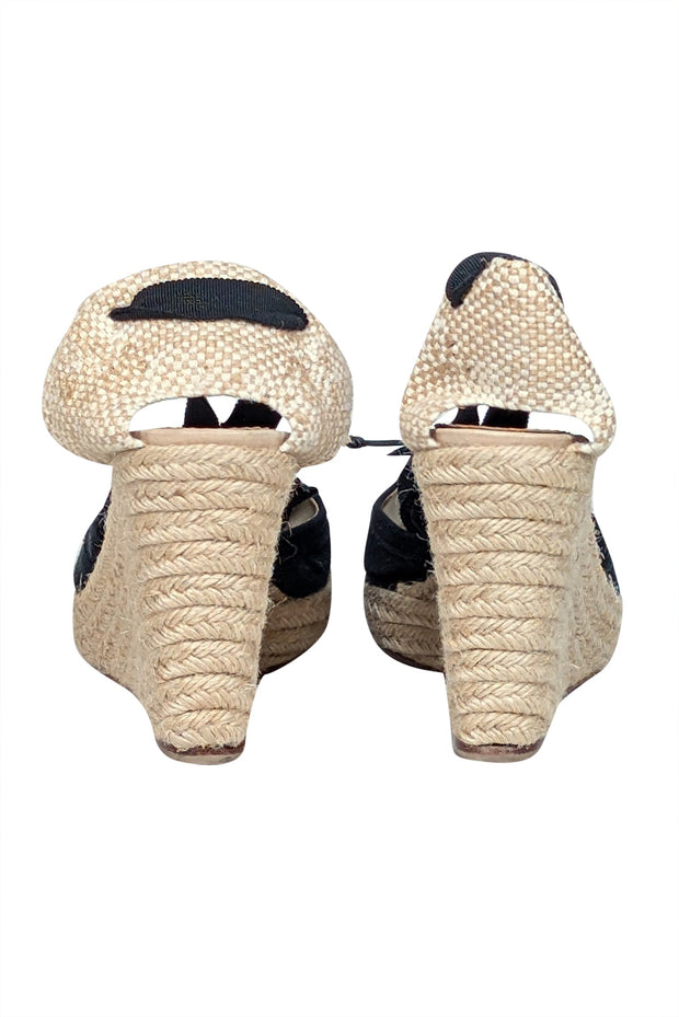 Current Boutique-Christian Louboutin - Black & Beige Espadrille Wedges Sz 8