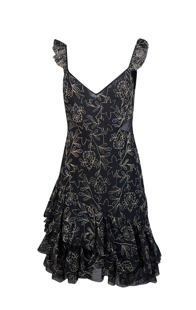 cinq a sept black mini dress Women's Cinq À Sept Enid Embroidered Ruffle Dress, Size 10