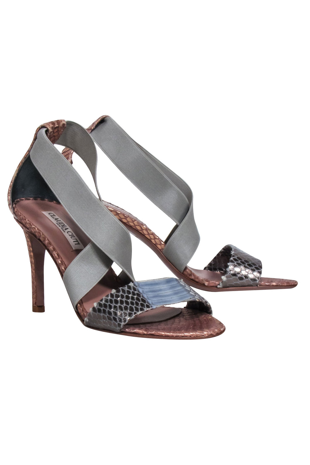 Claudia Ciuti Rose Gold grey Snakeskin Textured strappy