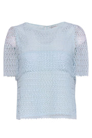 Current Boutique-Club Monaco - Light Blue Eyelet Textured Lace Short Sleeve Top Sz S