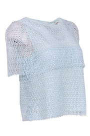 Current Boutique-Club Monaco - Light Blue Eyelet Textured Lace Short Sleeve Top Sz S