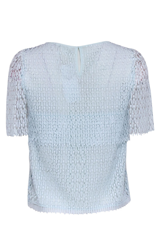 Current Boutique-Club Monaco - Light Blue Eyelet Textured Lace Short Sleeve Top Sz S