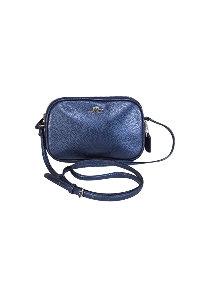 バッグ COACH Leather Navy Blue Crossbody Bag Coach - Navy Metallic Pebbled Leather Crossbody Bag | Current Boutique