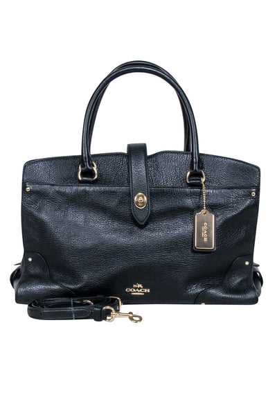 Current Boutique-Coach - Black Pebbled Leather Turn Lock Detail Satchel Bag