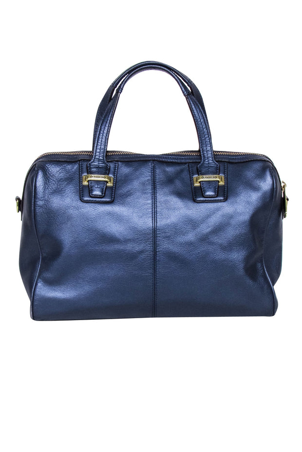 Current Boutique-Coach - Metallic Navy Blue Leather Satchel Bag