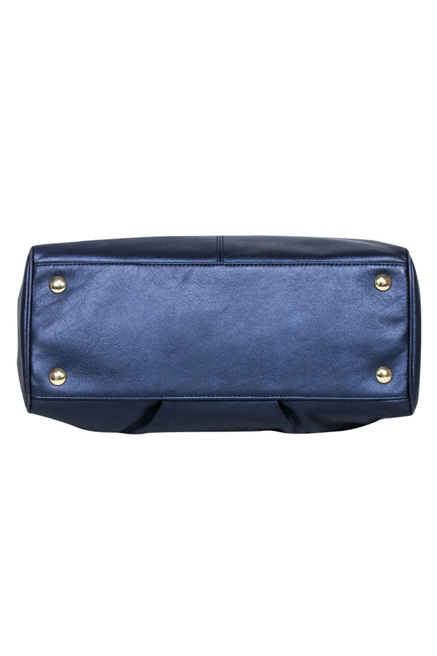 Current Boutique-Coach - Metallic Navy Blue Leather Satchel Bag
