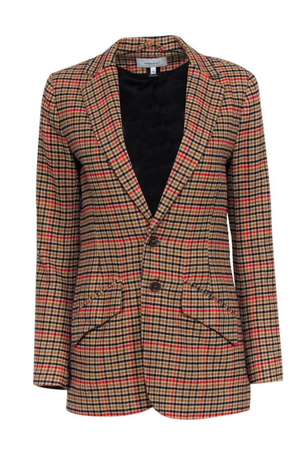 Current Boutique-Current/Elliott - Tan, Red, & Black Plaid Cotton Blazer Sz 0