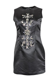 Cynthia Rowley - Black Satin Rhinestone Front Sleeveless Dress Sz 6