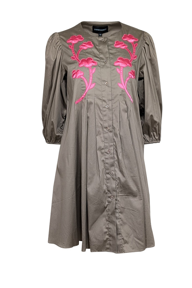 Cynthia Rowley - Khaki & Pink Embroidered Detail Dress Sz XS Cynthia Rowley - Khaki & Pink Embroidered Detail Dress Sz XS