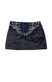 Cynthia Rowley - Black Satin Lace Up Front Jewel Embellished Skirt Sz 4 - Current Boutique