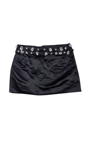 Cynthia Rowley - Black Satin Lace Up Front Jewel Embellished Skirt Sz 4 - Current Boutique