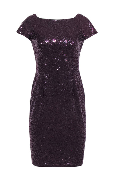 David Meister - Plum Sequined Dress w/ Knotted Back Sz 6 David Meister - Plum Sequined Dress w/ Knotted Back Sz 6