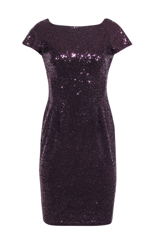 David Meister - Plum Sequined Dress w/ Knotted Back Sz 6 David Meister - Plum Sequined Dress w/ Knotted Back Sz 6