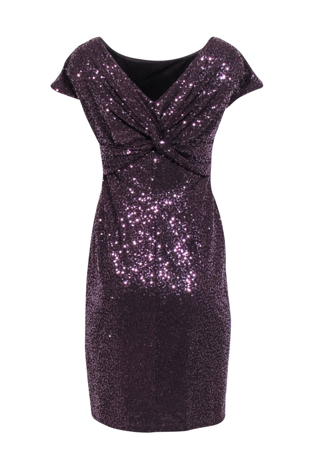 David Meister - Plum Sequined Dress w/ Knotted Back Sz 6 David Meister - Plum Sequined Dress w/ Knotted Back Sz 6