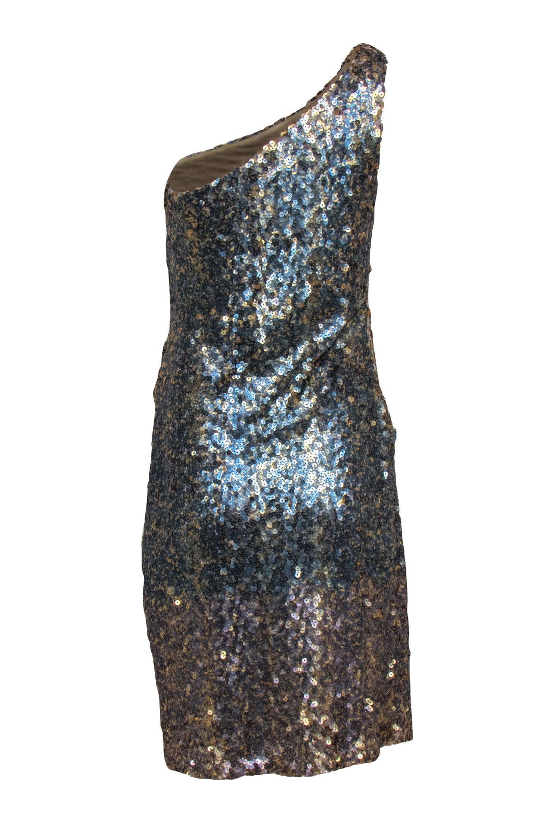 David Meister - Gold & Blue Sequin One Shoulder Dress Sz 8 David Meister - Gold & Blue Sequin One Shoulder Dress Sz 8