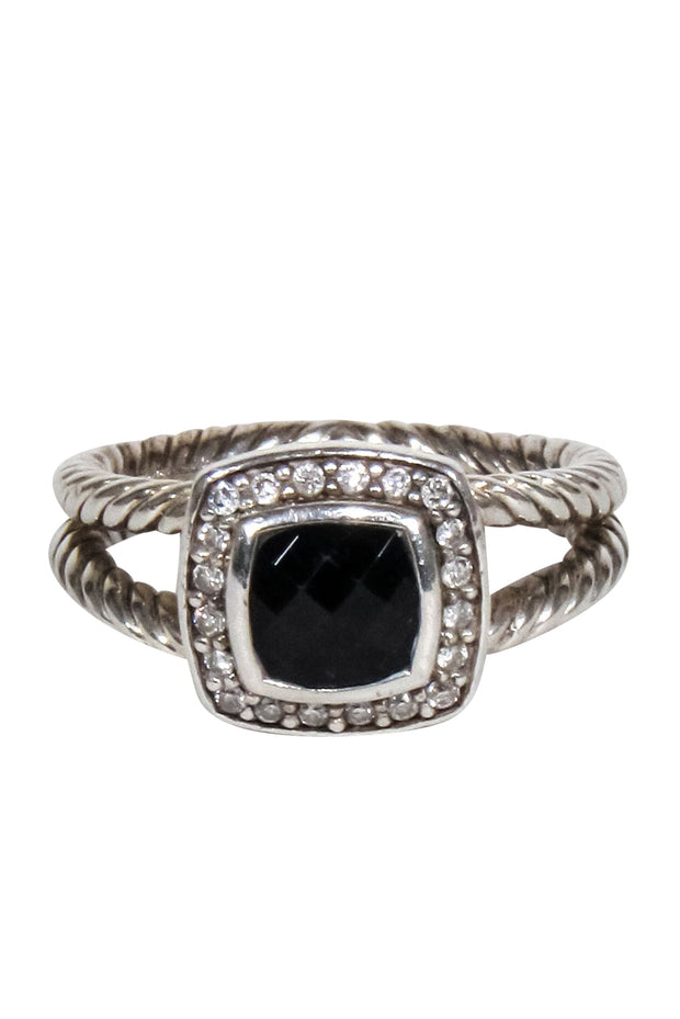Current Boutique-David Yurman - Silver & Black Petite Albion Ring w/ Pavé Diamonds Sz 7