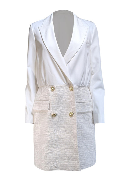 Derek Lam - Ivory Faux Wrap Bodice w/ Tweed Bottom Skirt Sz 8 - Current Boutique