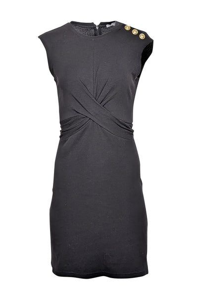Current Boutique-Derek Lam - Black Cotton Twist Front Dress w/ Gold Buttons Sz XS