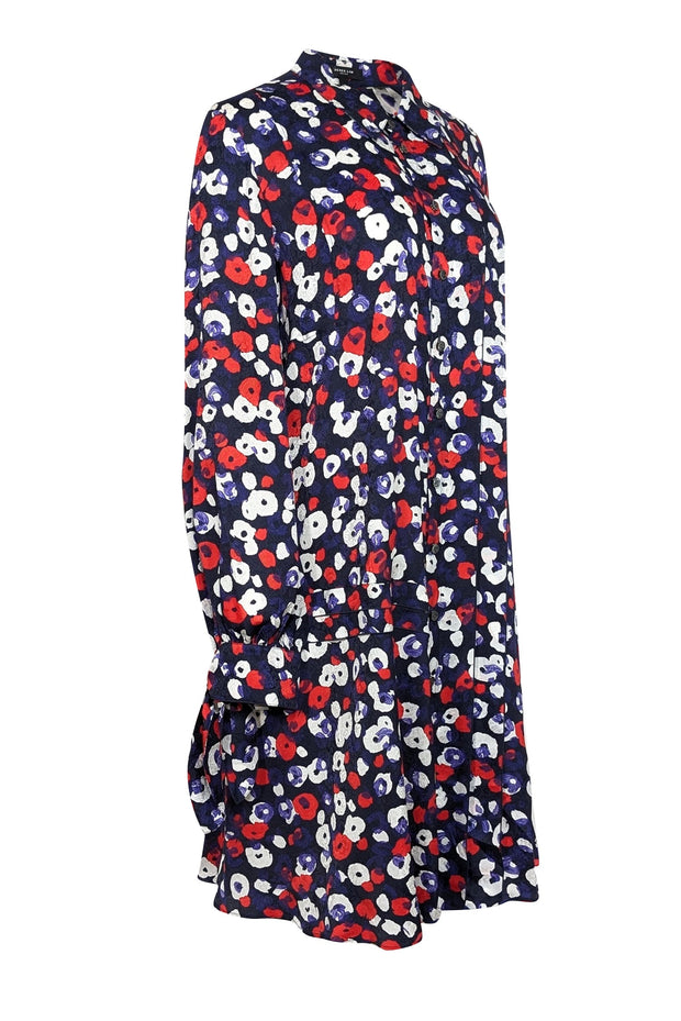 Derek Lam - Navy, Purple, Red, & White Leopard Print Long Sleeve Dress Sz 12 Derek Lam - Navy, Purple, Red, & White Leopard Print Long Sleeve Dress Sz 12