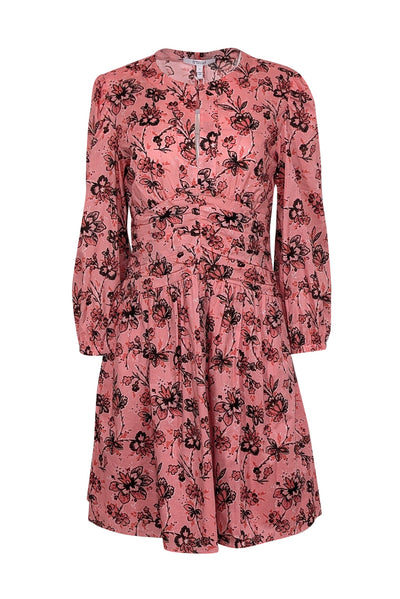 Current Boutique-Derek Lam - Peach, Orange, & Black Floral Print Cotton Dress Sz 8