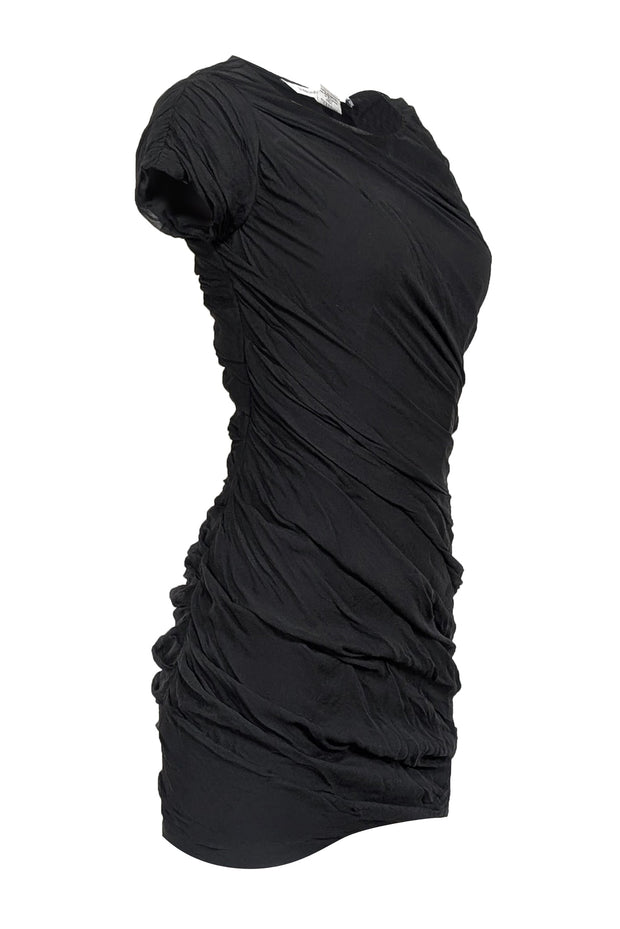 Diane von Furstenberg - Black Short Cap Sleeve Silk Ruched Mini Dress Diane von Furstenberg - Black Short Cap Sleeve Silk Ruched Mini Dress