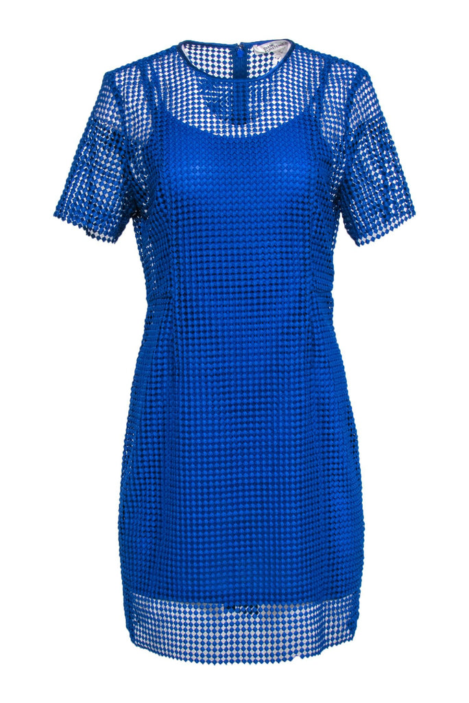 diane von furstenberg crochet dress Calvin Klein Petite Bell-Sleeve colourway-beverley Color:Blue & White Print