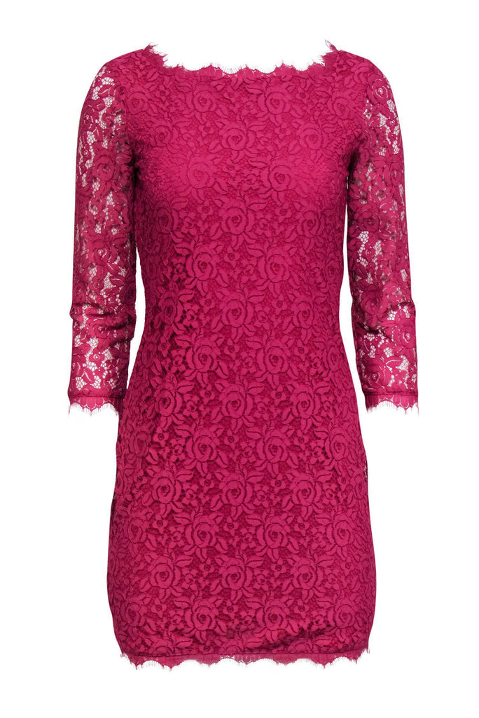 Diane von Furstenberg - Hot Pink Floral Lace Bodycon "Zarita" Dress Sz Diane von Furstenberg - Hot Pink Floral Lace Bodycon "Zarita" Dress Sz