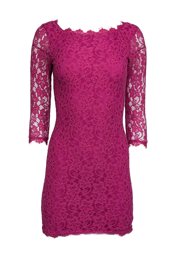 Diane von Furstenberg - Hot Pink Floral Lace "Zarita" Bodycon Dress Sz Diane von Furstenberg - Hot Pink Floral Lace "Zarita" Bodycon Dress Sz
