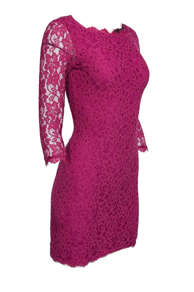 Diane von Furstenberg - Hot Pink Floral Lace "Zarita" Bodycon Dress Sz Diane von Furstenberg - Hot Pink Floral Lace "Zarita" Bodycon Dress Sz
