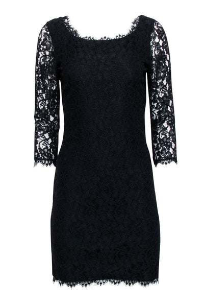Current Boutique-Diane von Furstenberg - Black Lace Crop Sleeve Dress Sz 6
