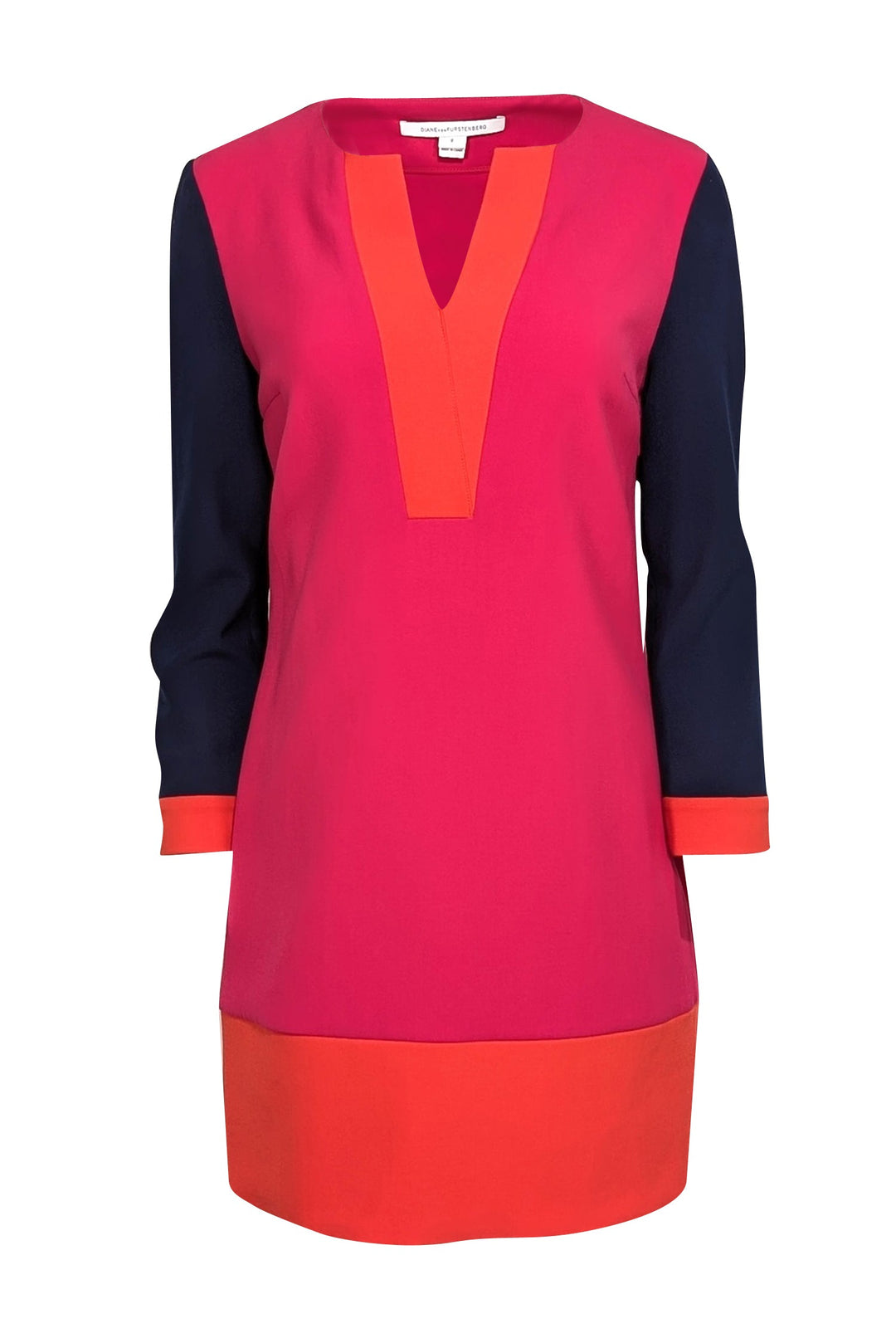 Diane von Furstenberg - Pink, Orange, & Navy Crepe Colorblock Dress Sz Diane von Furstenberg - Pink, Orange, & Navy Crepe Colorblock Dress Sz