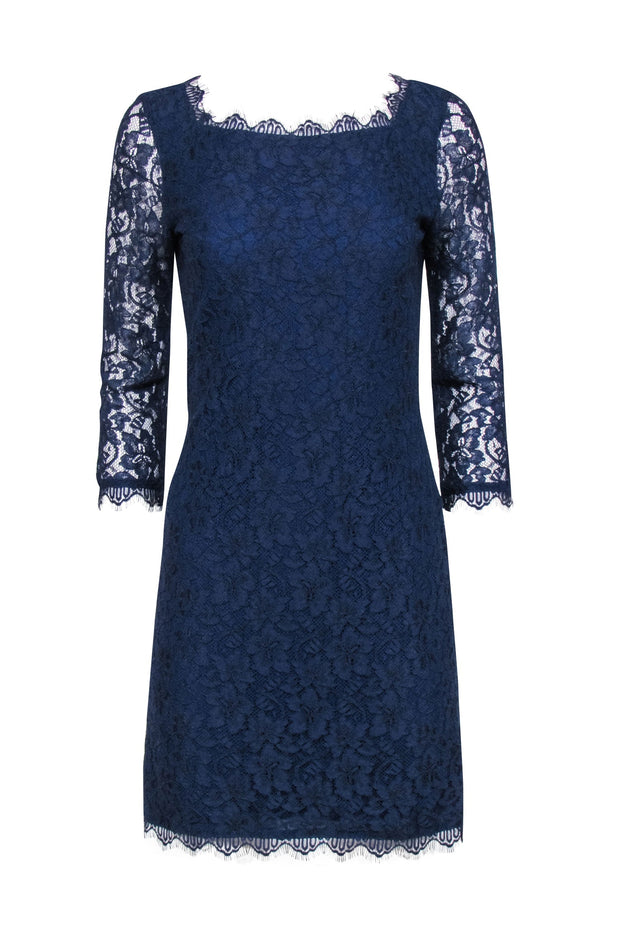 Diane von Furstenberg - Navy Lace Overlay Cocktail "Zarita" Dress Sz 8 Diane von Furstenberg - Navy Lace Overlay Cocktail "Zarita" Dress Sz 8