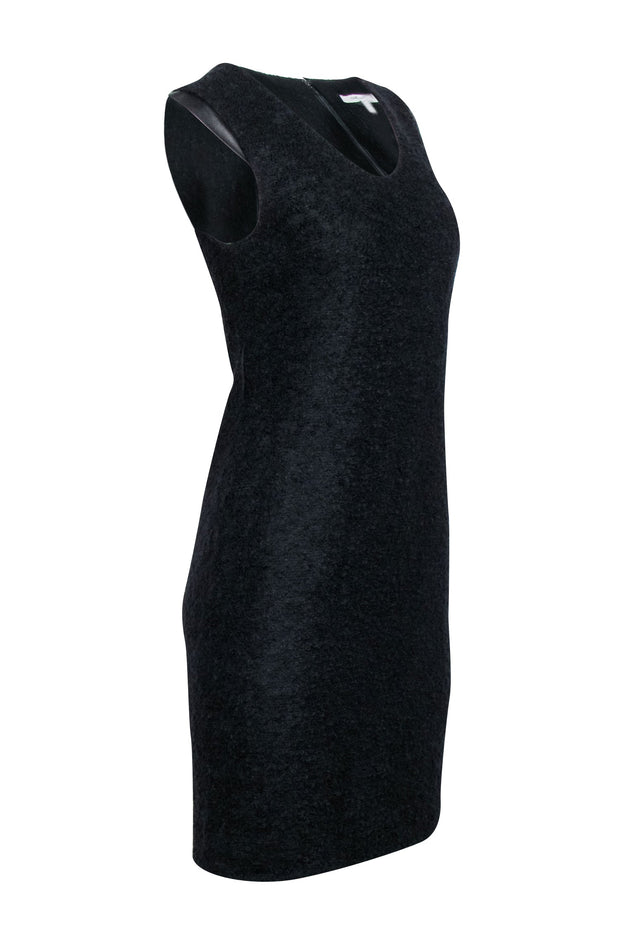 Diane von Furstenberg - Black Wool Blend Sheath Dress w/ Leather Trim Diane von Furstenberg - Black Wool Blend Sheath Dress w/ Leather Trim