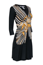 Current Boutique-Diane von Furstenberg - Black & Tan Silk Mini Dress w/ Sundial Print Sz 0