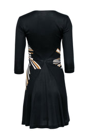 Current Boutique-Diane von Furstenberg - Black & Tan Silk Mini Dress w/ Sundial Print Sz 0